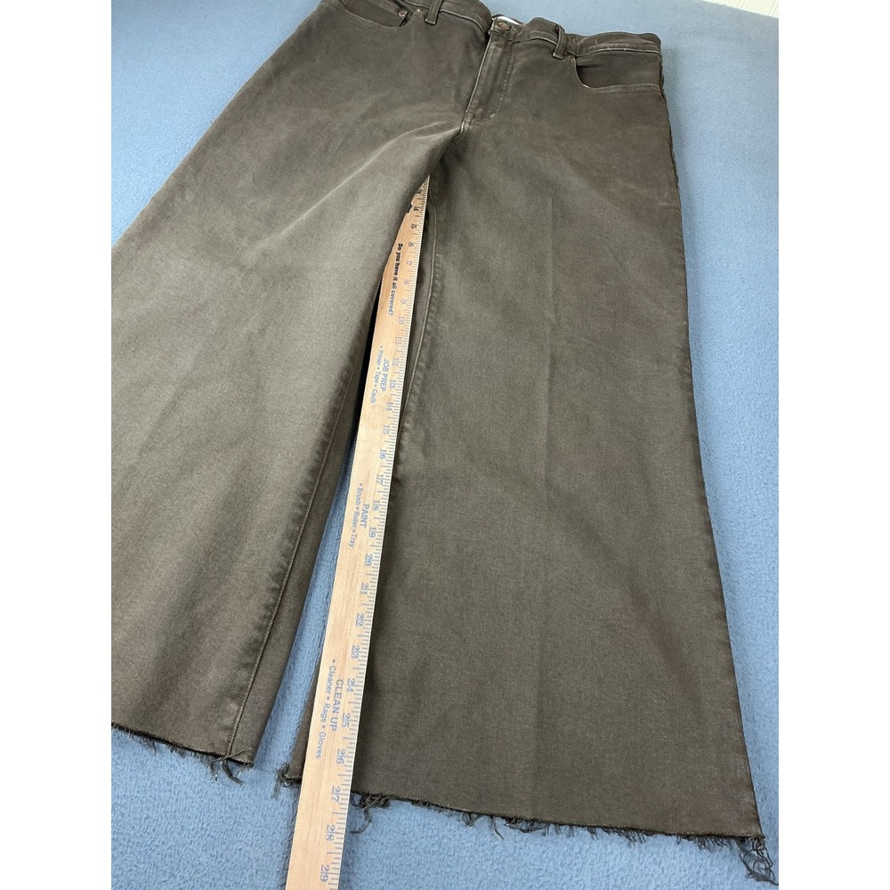 Madewell Flared Wide-Leg Jeans Womens 32 Brown Olive Raw Hem High Rise NW267 - Picture 2 of 12